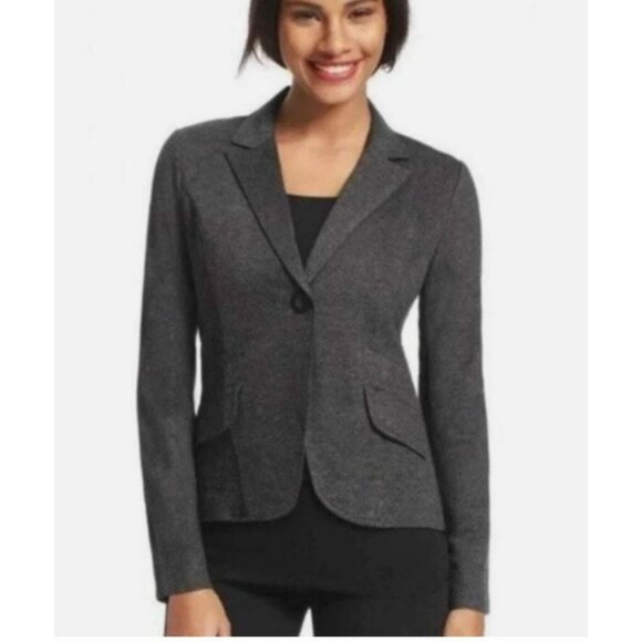 NWOT CAbi Sz 10 Jet Set Ponte Blazer Jersey Short Jacket Gray Single Button - Picture 2 of 13